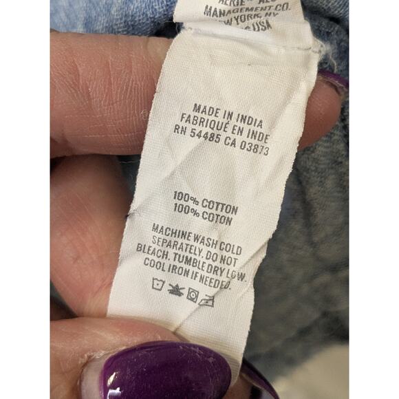 AERIE Gauzy Cover Up Shirt Pool to Party Oversize Button Up Blu Women Size Small - Picture 4 of 5